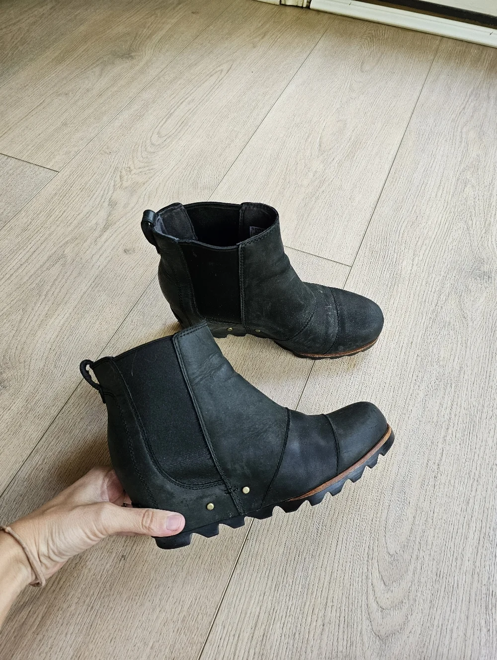 Sorel LEA Wedge Leather Ankle Boots Waterproof Black Women's Size 7.5